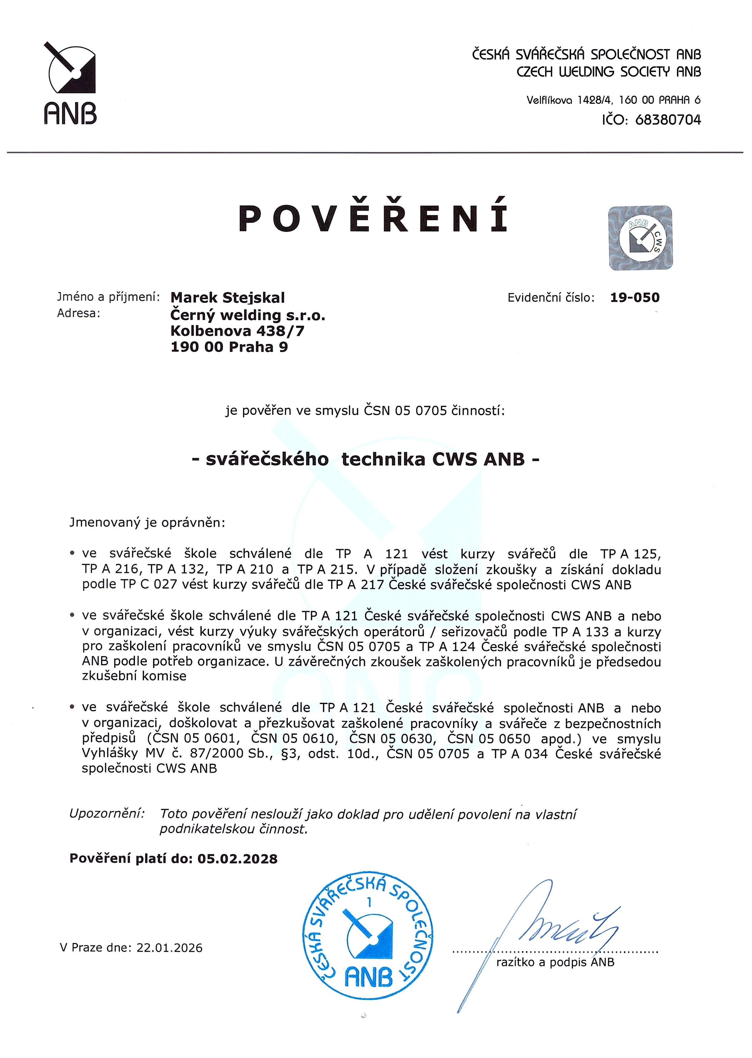 Svářečský technik CWS ANB